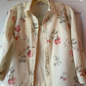 Eddie Bauer women's blouse. Rose pattern on yellow fabric. Medium.